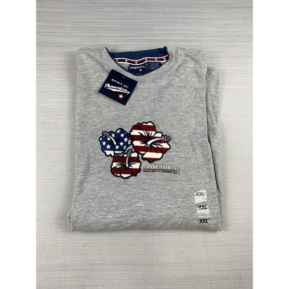 Other - Spirit of America Mens T-Shirt 2XL Stars and Stripes Gray‎ Made in USA Hawaiian